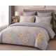 Lenjerie de Pat, Bumbac Ranforce  , 250 x 240 , 50X70,  220 X 200, 4 piese , Gri cu model flori galbene 