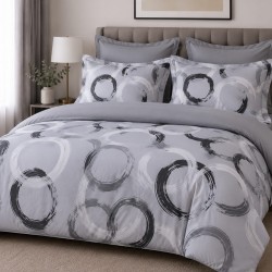 Lenjerie de Pat, Bumbac Ranforce ,   2 persoane, 250 x 240 , 50X70, 180 X 200, 8 piese, Gri cu model 