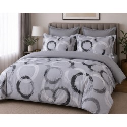 Lenjerie de Pat, Bumbac Ranforce ,   2 persoane, 250 x 240 , 50X70, 180 X 200, 8 piese, Gri cu model 