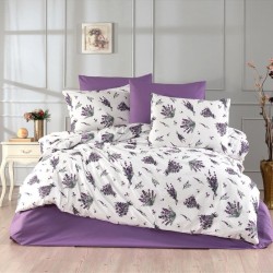 Lenjerie de Pat, Bumbac Ranforce  , 250 x 240 , 50X70,   70 x 70 cm , 220 X 200, 6  piese Mov cu model lavanda 2 