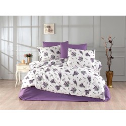 Lenjerie de Pat, Bumbac Ranforce  , 250 x 240 , 50X70,   70 x 70 cm , 220 X 200, 6  piese Mov cu model lavanda 2 