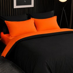 Lenjerie de Pat, Bumbac Ranforce., 250 x 240 cm,  50X70,  240 X 260,  4 piese,  Orange  Aprins -Negru