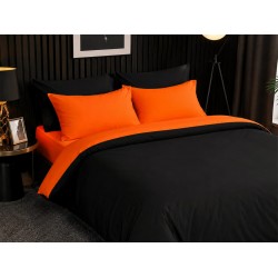Lenjerie de Pat, Bumbac Ranforce., 250 x 240 cm,  50X70,  240 X 260,  4 piese,  Orange  Aprins -Negru