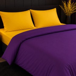 Lenjerie de Pat, Bumbac Ranforce ,   2 persoane, 250 x 240 , 50X70, 180 X 200, 4 piese,  Yellow -Purple