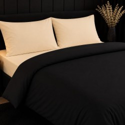 Lenjerie de Pat, Bumbac Ranforce ,   2 persoane, 250 x 240 , 50X70, 180 X 200, 4 piese,  Black - Butter Cream 