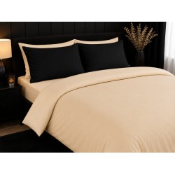 Lenjerie de Pat, Bumbac Ranforce ,   2 persoane, 250 x 240 , 50X70, 180 X 200, 4 piese,  Crem unt -Negru 