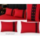 Lenjerie de Pat deluxe  Bumbac Ranforce., 250 x 240 cm,  50X70,  180 X 200,  4 piese  Rosu Uni  , cu accesoriu negru premium