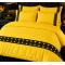 Lenjerie de Pat deluxe  Bumbac Ranforce., 250 x 240 cm,  50X70,  180 X 200,  4 piese  Galben , cu accesoriu negru premium