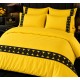 Lenjerie de Pat deluxe  Bumbac Ranforce., 250 x 240 cm,  50X70,  180 X 200,  4 piese  Galben , cu accesoriu negru premium