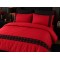 Lenjerie de Pat deluxe  Bumbac Ranforce., 250 x 240 cm,  50X70,  180 X 200,  4 piese  Rosu Uni  , cu accesoriu negru premium