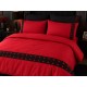 Lenjerie de Pat deluxe  Bumbac Ranforce., 250 x 240 cm,  50X70,  180 X 200,  4 piese  Rosu Uni  , cu accesoriu negru premium