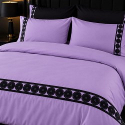 Lenjerie de Pat deluxe  Bumbac Ranforce., 250 x 240 cm,  50X70,  180 X 200,  4 piese  Lila deschis , cu accesoriu negru premium