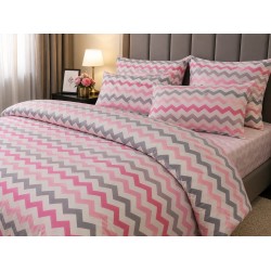 Lenjerie de finet  premium pentru  2 persoane , 250 x 240 cm , 200 x 200 cm , set 2 fete de perna 50 x 70 cm  roz -alb 