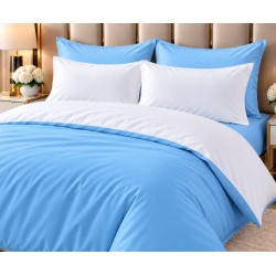 Cearceaf pilota  XXL , 2 persoane,  260 x 260 cm ranforce  in 2 culori , Albastru deschis -Alb 