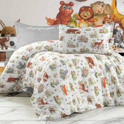 Lenjerie de Pat, Bumbac Ranforce  , 250 x 240 , 50X70,  220 X 200, 4 piese , cu model animale   pentru copii 