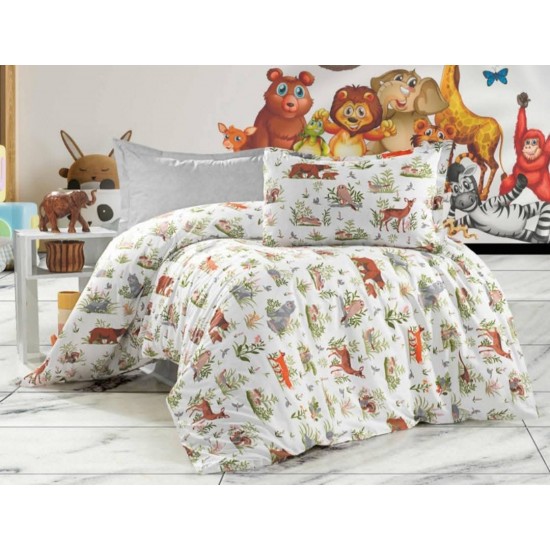 Lenjerie de Pat, Bumbac Ranforce  , 250 x 240 , 50X70,  220 X 200, 4 piese , cu model animale   pentru copii 