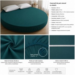 Cearceaf de pat cu elastic pentru saltea rotunda verde inchis 