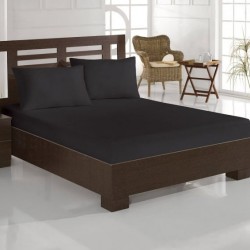 Cearceaf de pat cu elastic din bumbac ranforce 100%,  200 x200 cm  , negru uni 