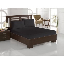 Cearceaf de pat cu elastic din bumbac ranforce 100%,  200 x200 cm  , negru uni 