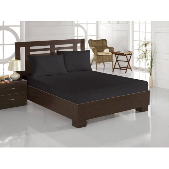 Cearceaf de pat cu elastic din bumbac ranforce 100%,  200 x200 cm  , negru uni 