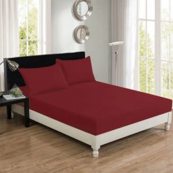 Cearceaf de pat dublu extra , simplu , fara elastic pentru saltele inalte,  320 x 280 cm , bumbac ranforce , visiniu uni 
