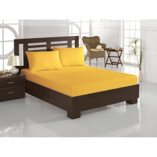 Cearceaf de pat  cu elastic , pentru o saltea de 1 persoana ,   140x240 cm bumbac ranforce,  galben uni 