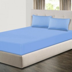 Cearceaf de pat cu elastic din bumbac ranforce 100% 240x240 cm albastru deschis
