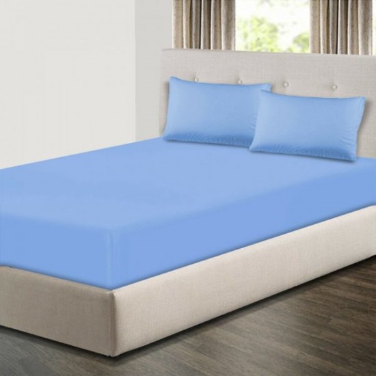 Cearceaf de pat cu elastic din bumbac ranforce 100% , 200x200 cm ,  albastru deschis