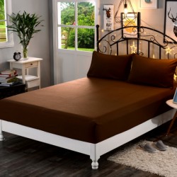 Cearceaf de pat cu elastic din bumbac ranforce 100% 240x240 cm maro inchis