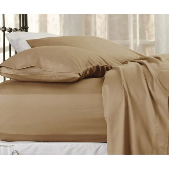 Cearceaf de pat cu elastic din bumbac ranforce 100% , 200 x200 cm ,  maro deschis