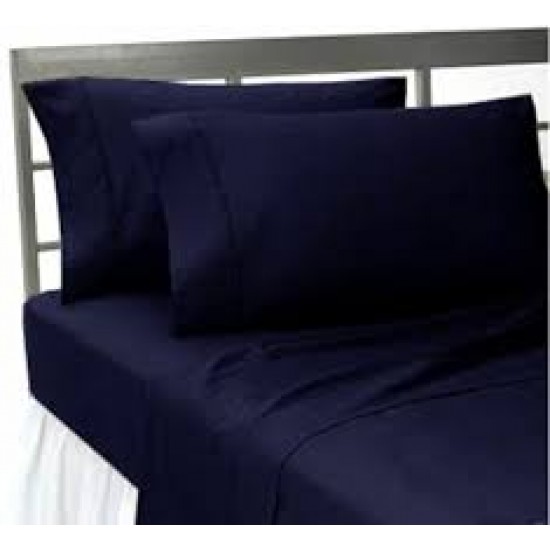 Cearceaf de pat cu elastic din bumbac ranforce 100% , 200 x200 cm,  albastru inchis