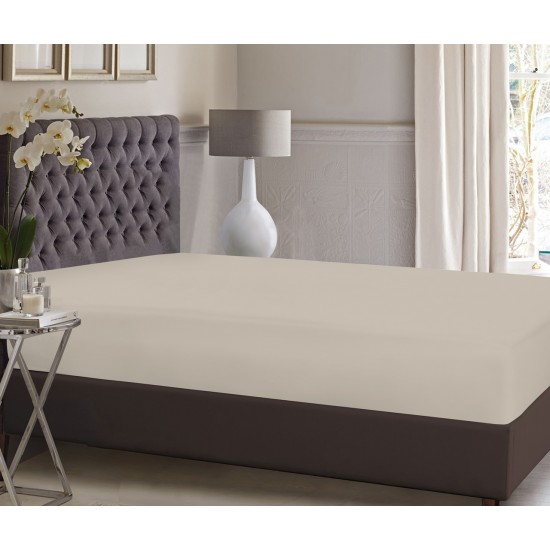 Cearceaf de pat cu elastic din bumbac ranforce 100% , 200 x200 cm,  bej uni 