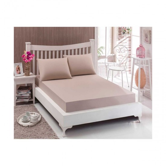 Cearceaf de pat cu elastic din bumbac ranforce 100% , 200 x200 cm,  bej uni 