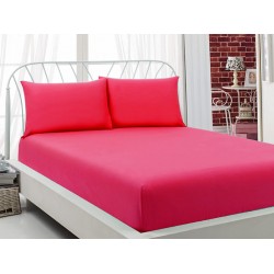 Cearceaf de pat cu elastic din bumbac ranforce 100%,   200x200 cm,  fucsia