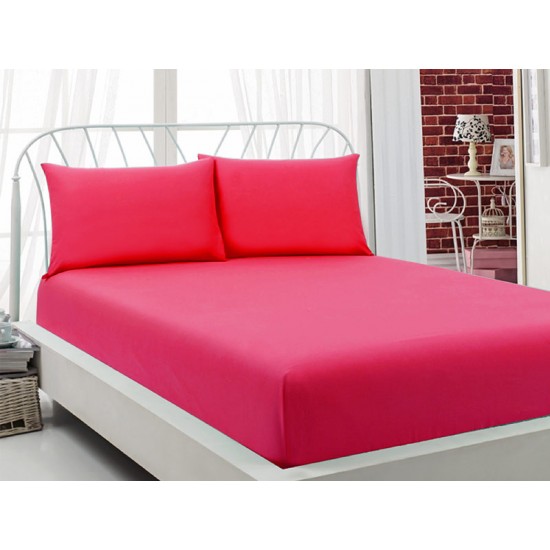 Cearceaf de pat cu elastic din bumbac ranforce 100%,   200x200 cm,  fucsia