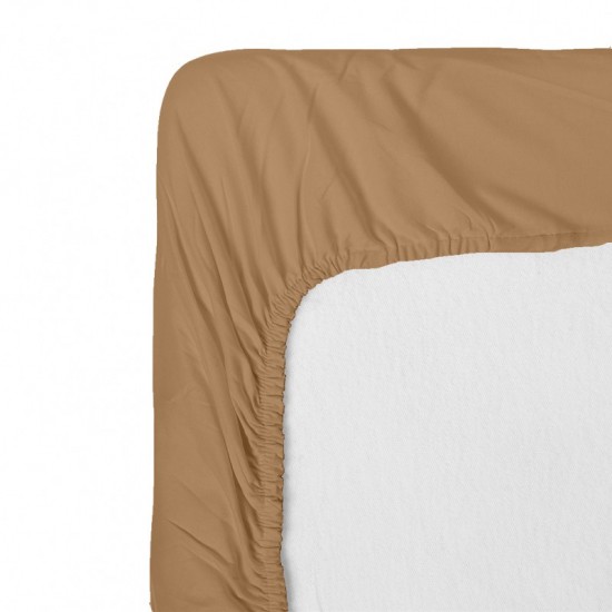 Cearceaf de pat cu elastic din bumbac ranforce 100% , 200 x200 cm ,  maro deschis