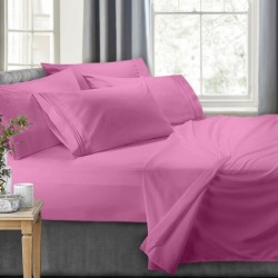 Cearceaf de pat cu elastic din bumbac ranforce 100% 240 x240 cm roz inchis