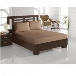 Cearceaf de pat cu elastic din bumbac ranforce 100% 240 x240 cm maro deschis
