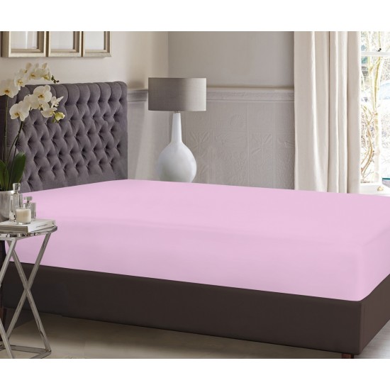 Cearceaf de pat cu elastic din bumbac ranforce 100% , 200 x200 cm , roz pal