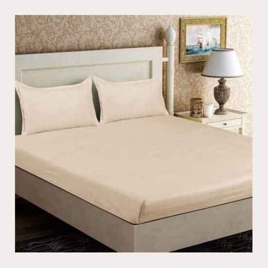 Set cearceaf de pat cu elastic din bumbac ranforce 100% 240 x240 cm crem unt  + 2 fete de perna 70x70 cm
