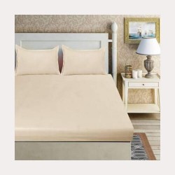 Cearceaf de pat  cu elastic , pentru o saltea de 1 persoana ,    140  x 200 cm , bumbac ranforce,   crem unt 