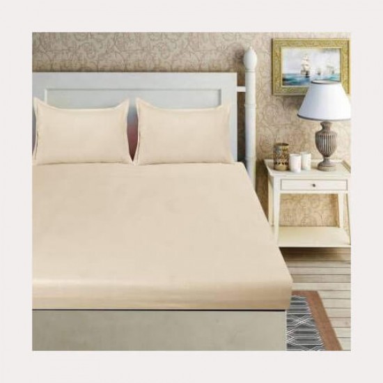 Set cearceaf de pat cu elastic din bumbac ranforce 100% 240 x240 cm crem unt  + 2 fete de perna 70x70 cm