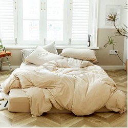 Set cearceaf de pat cu elastic din bumbac ranforce 100% 240 x240 cm crem unt  + 2 fete de perna 70x70 cm