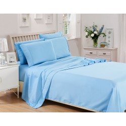 Set cearceaf de pat cu elastic din bumbac ranforce 100% 240 x240 cm albastru uni,2 fete de perna 50x70 cm