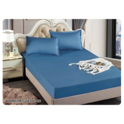 Set cearceaf de pat cu elastic din bumbac ranforce 100% 240 x240 cm albastru  inchis ,2 fete de perna 70x70 cm