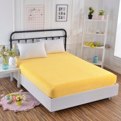 Cearceaf de pat cu elastic din bumbac ranforce 100% 240 x240 cm galben aprins