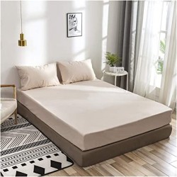 Cearceaf de pat cu elastic din bumbac ranforce 100% 240 x240 cm bej inchis