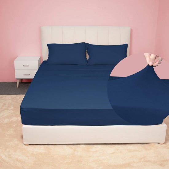 Cearceaf de pat cu elastic din bumbac ranforce 100% 240 x240 cm bleu uni