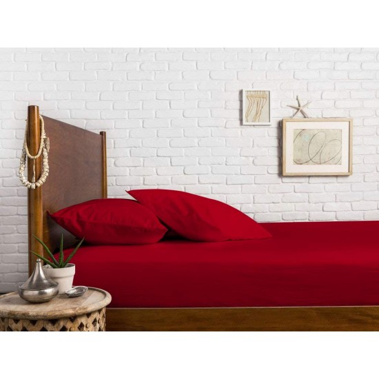Cearceaf de pat cu elastic din bumbac ranforce 100% 240 x240 cm rosu uni
