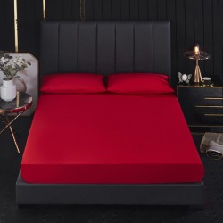 Cearceaf de pat cu elastic din bumbac ranforce 100% 240 x240 cm rosu uni